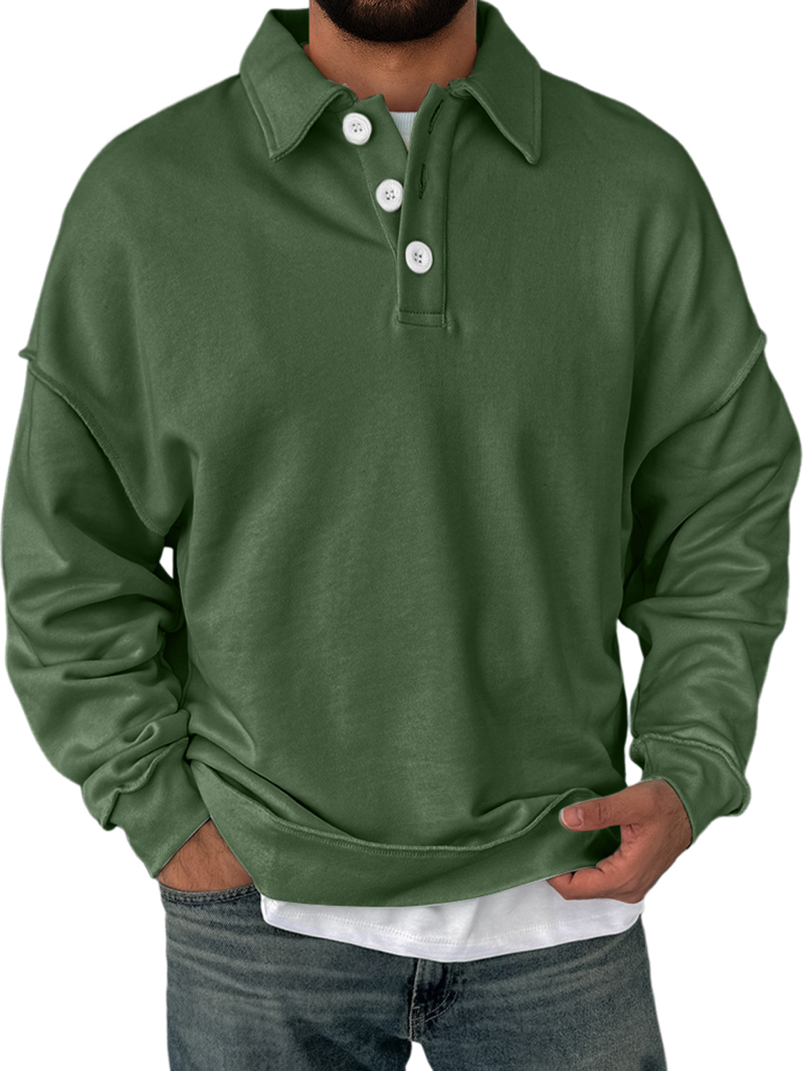 Herren Alltagskragen Knopfverschluss Bequemer Einfarbiger Sweatshirt-deurabatt