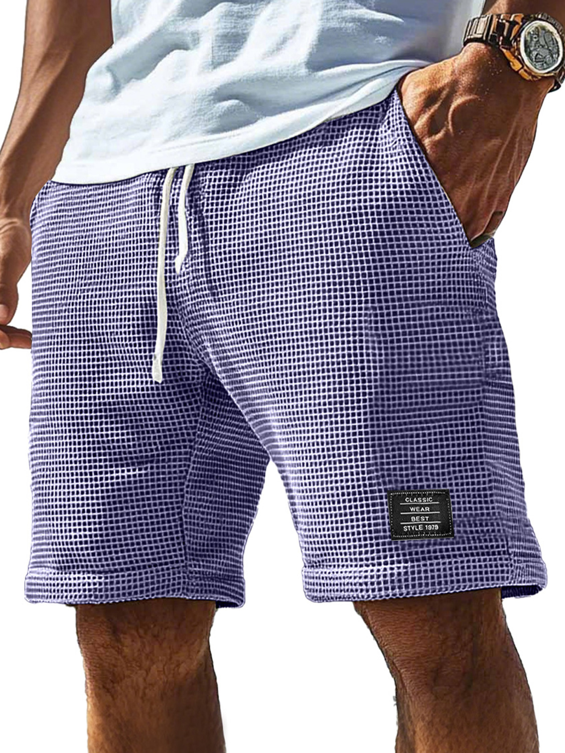 Herren Alltagscord-Waffel bestickte Logo Freizeitshorts-ZierMode