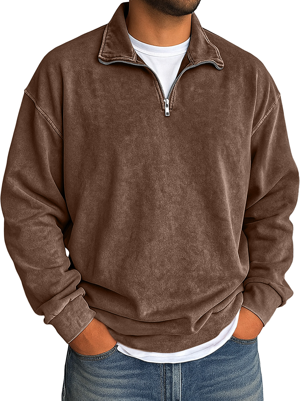 Herren Retro Daily Stehkragen Reißverschluss Gebraucht Hoodie-deurabatt
