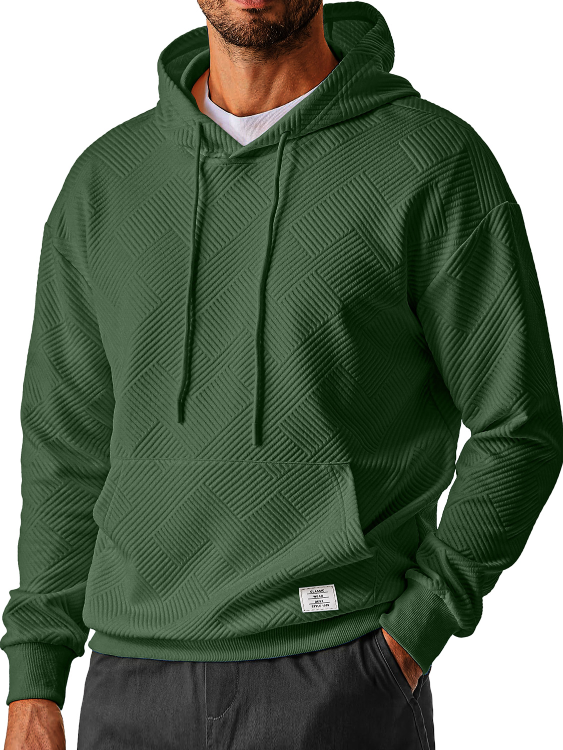 Herren Alltags Einfach Texturiertes Besticktes Logo Kapuzenpullover mit langen Ärmeln-deurabatt
