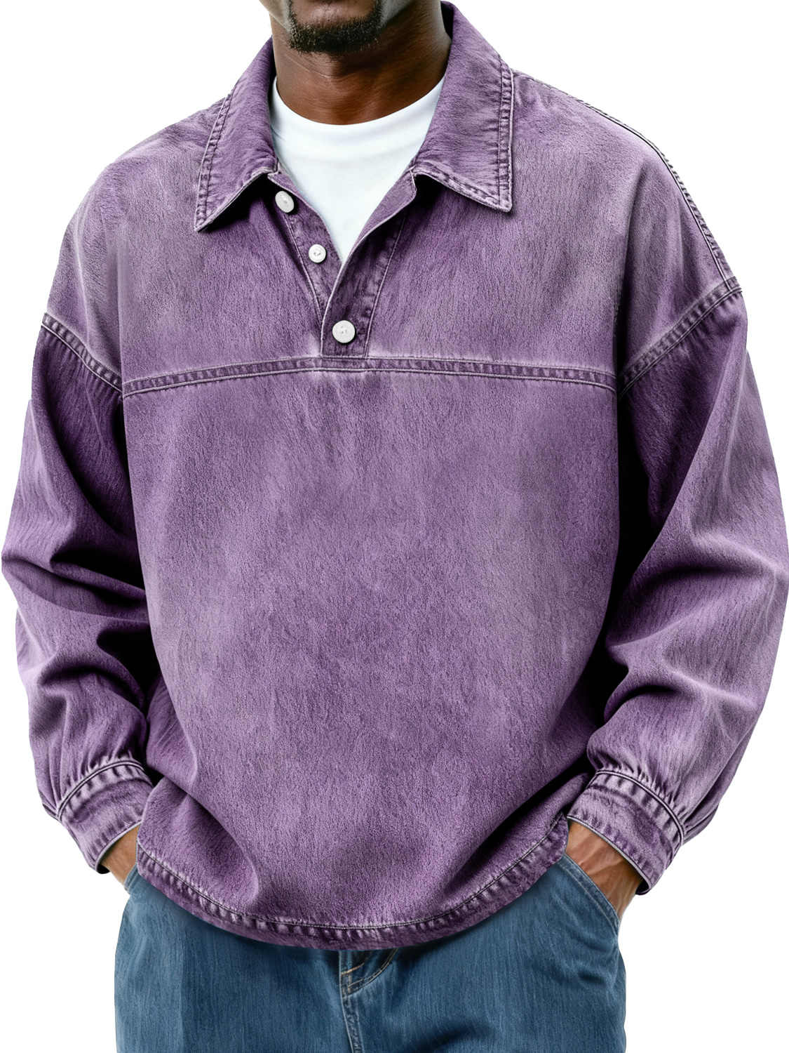 Herren Retro-Style Polohemd mit Knopfkragen-Design-deurabatt