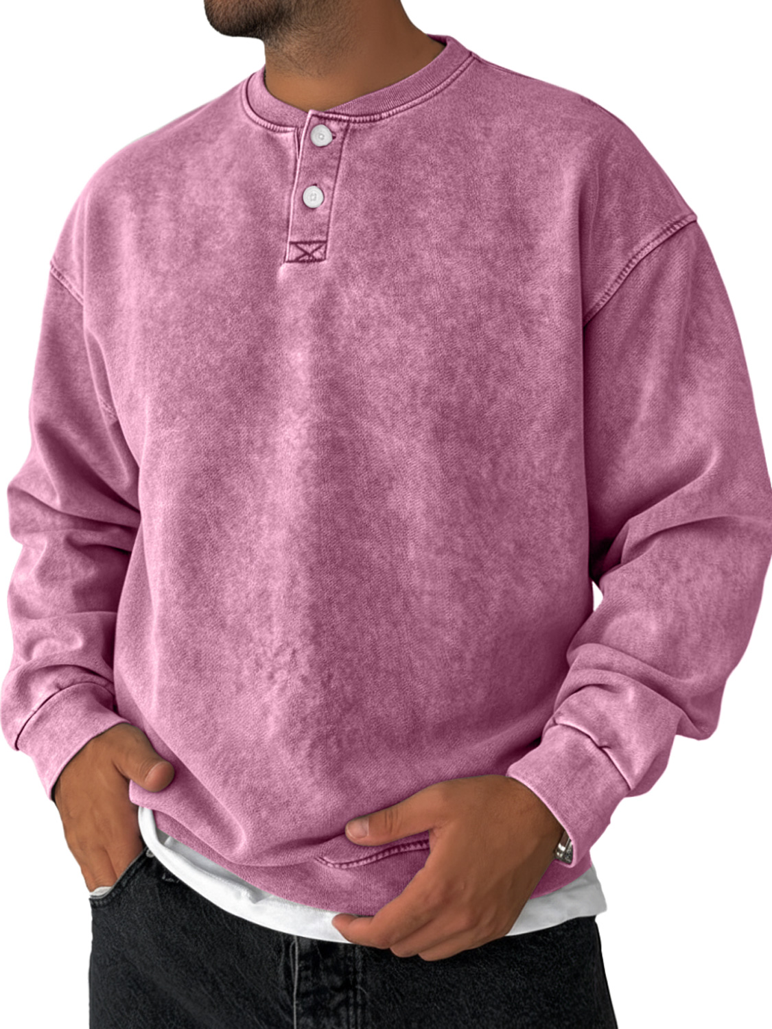 Herren Retro Einfarbig Casual Lockere Henley Sweatshirt-deurabatt