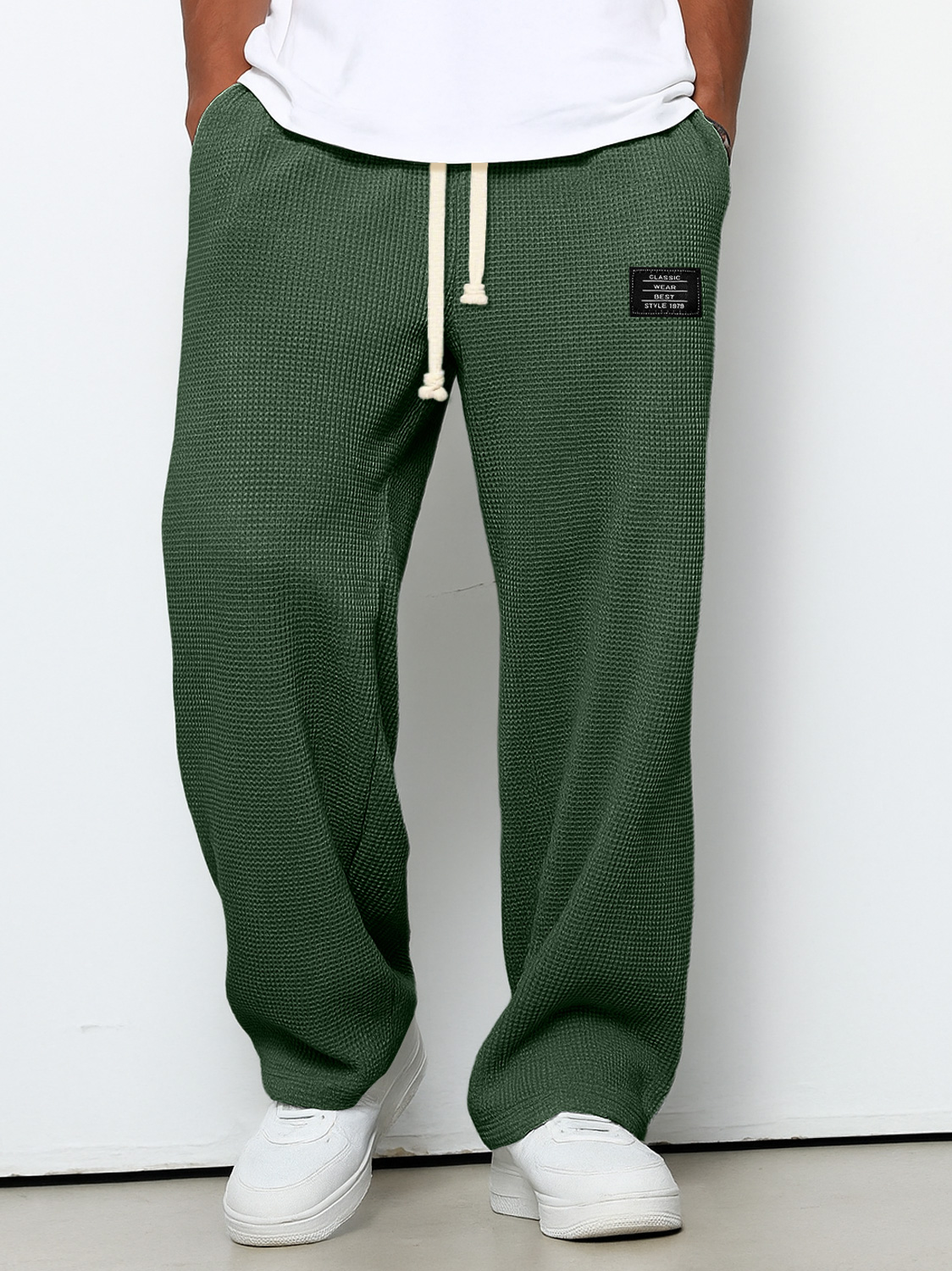 Herren Freizeit Waffel Besticktes Logo Einfache Einfarbige Hose-deurabatt