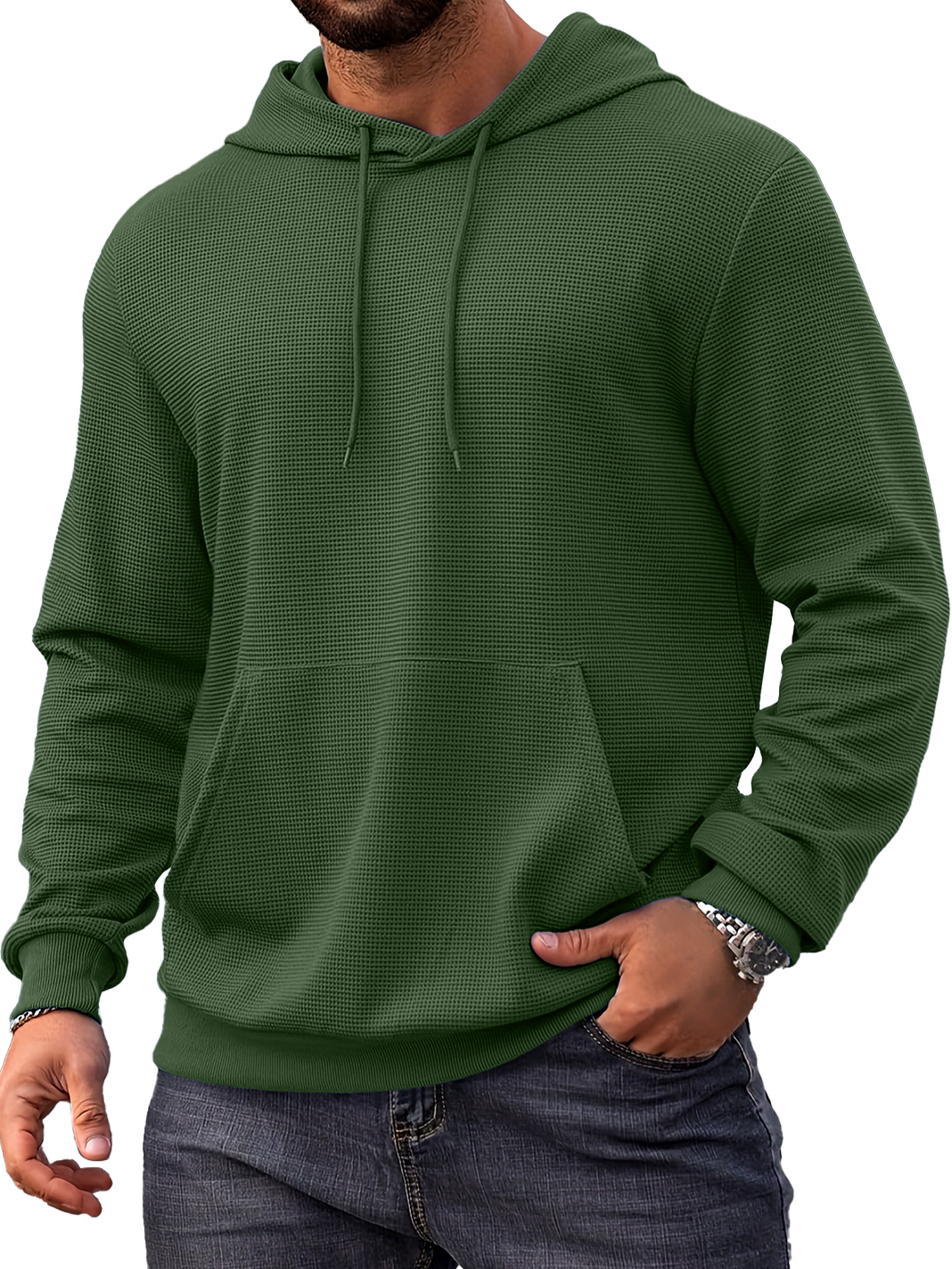 Herren Alltags Einfach Waffel Bequem Langarm Kapuzenpullover-deurabatt