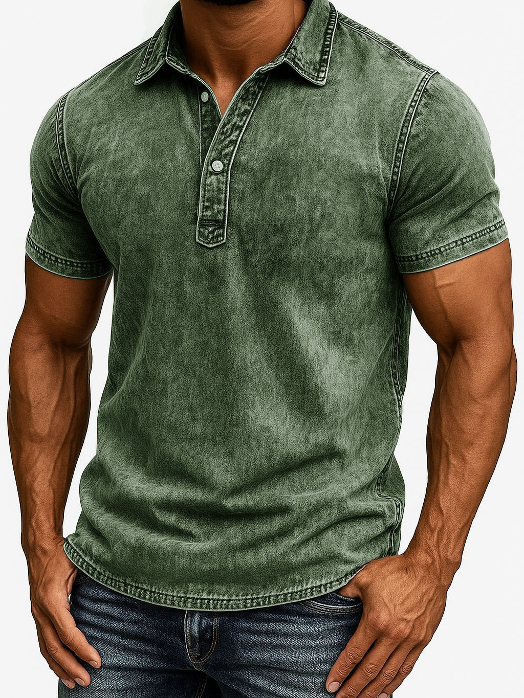Herrenmode Outdoor Retro Abgenutztes Gewebe Kurzarm Polohemd-deurabatt