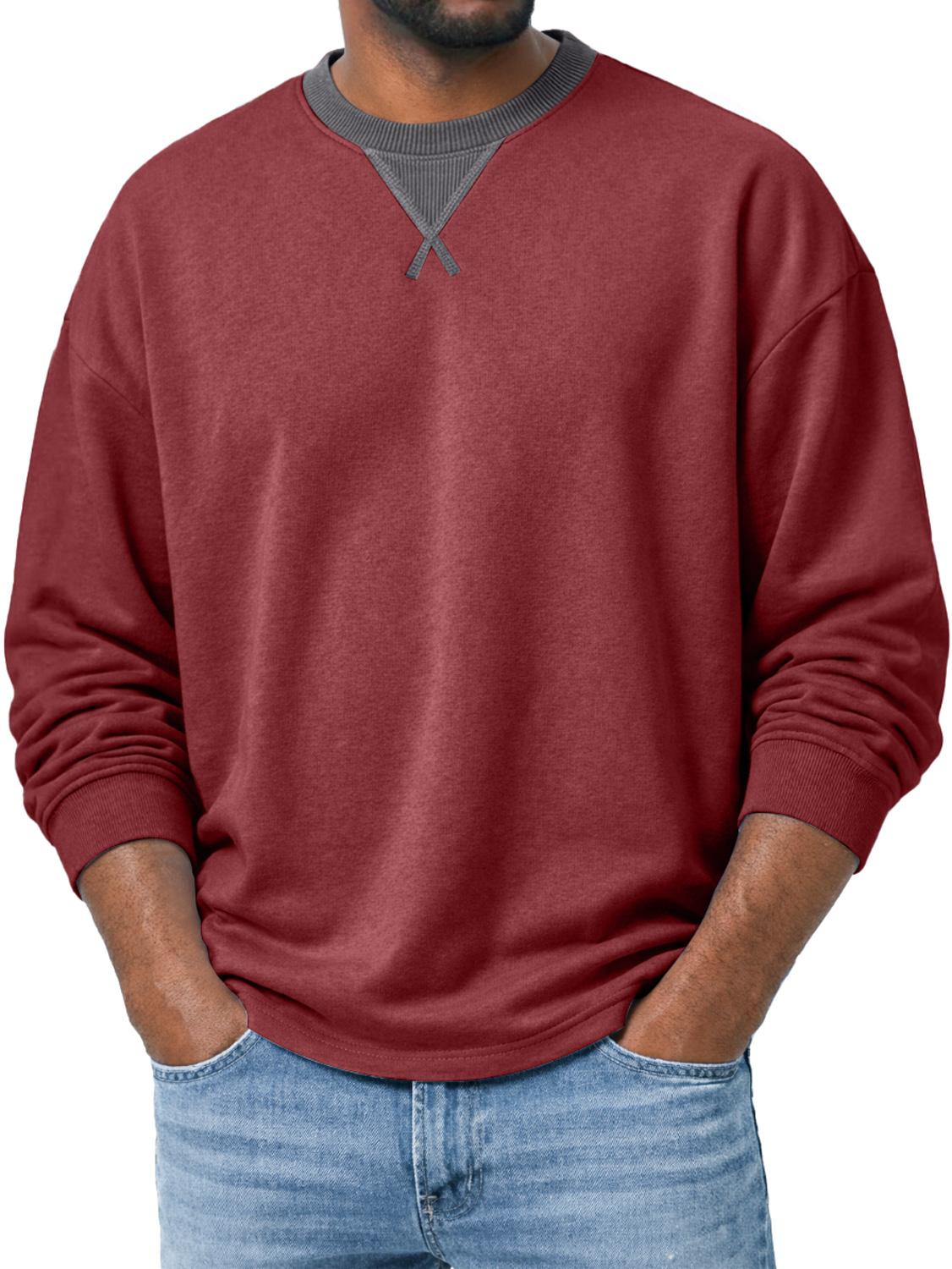 Herren Rundhals Langarm-T-Shirt mit einem Überkreuzdesign, lässig und bequem-deurabatt
