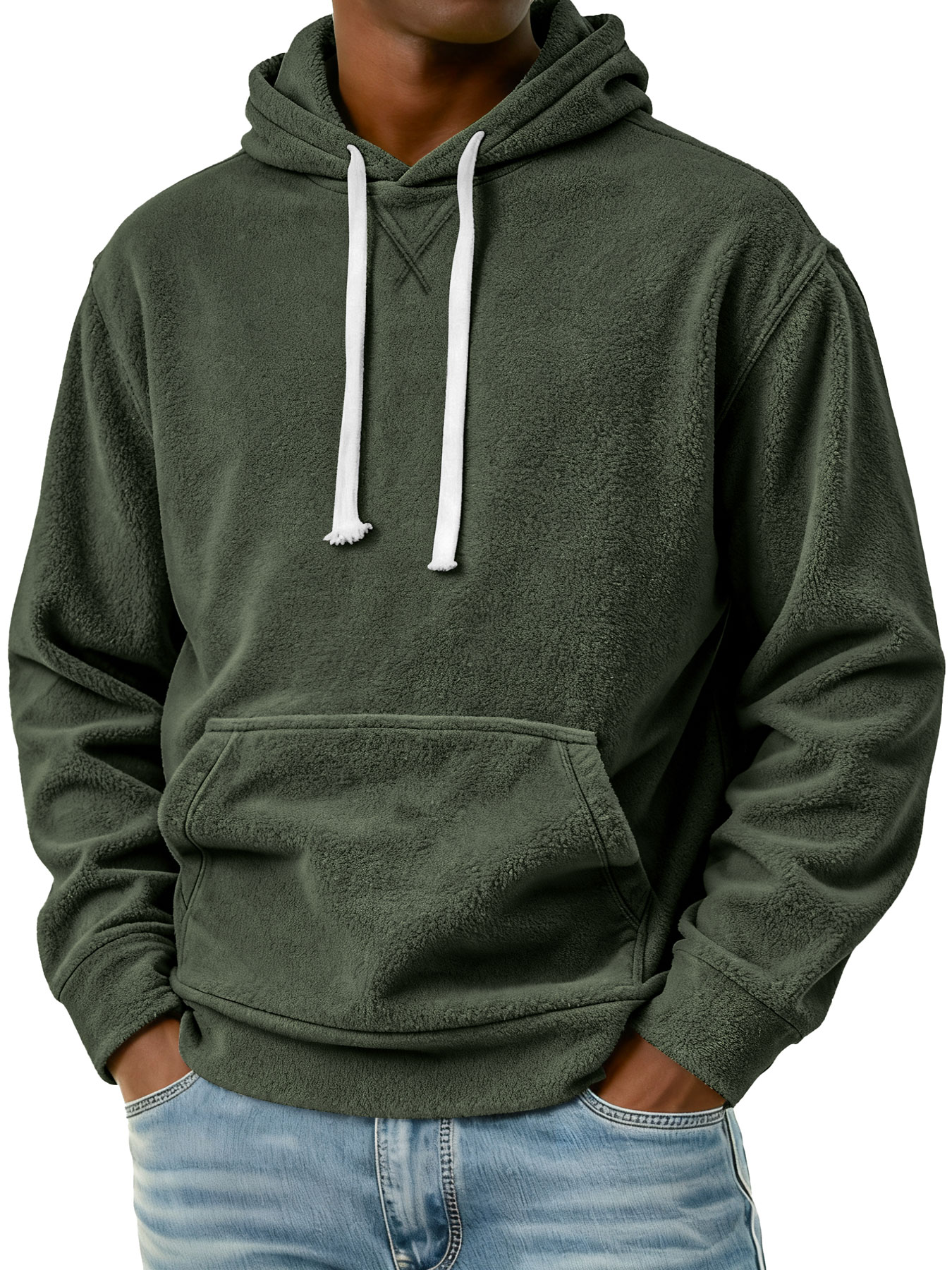 Herren Einfaches Fleece Freizeit Kapuzenpullover mit Taschen-deurabatt