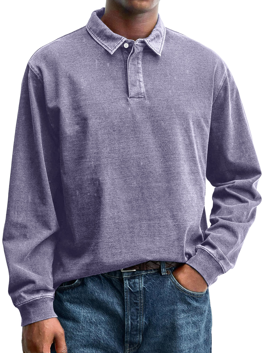 Herren Retro Alltag Kragen Knopf Lässig Langarm Polohemd-deurabatt