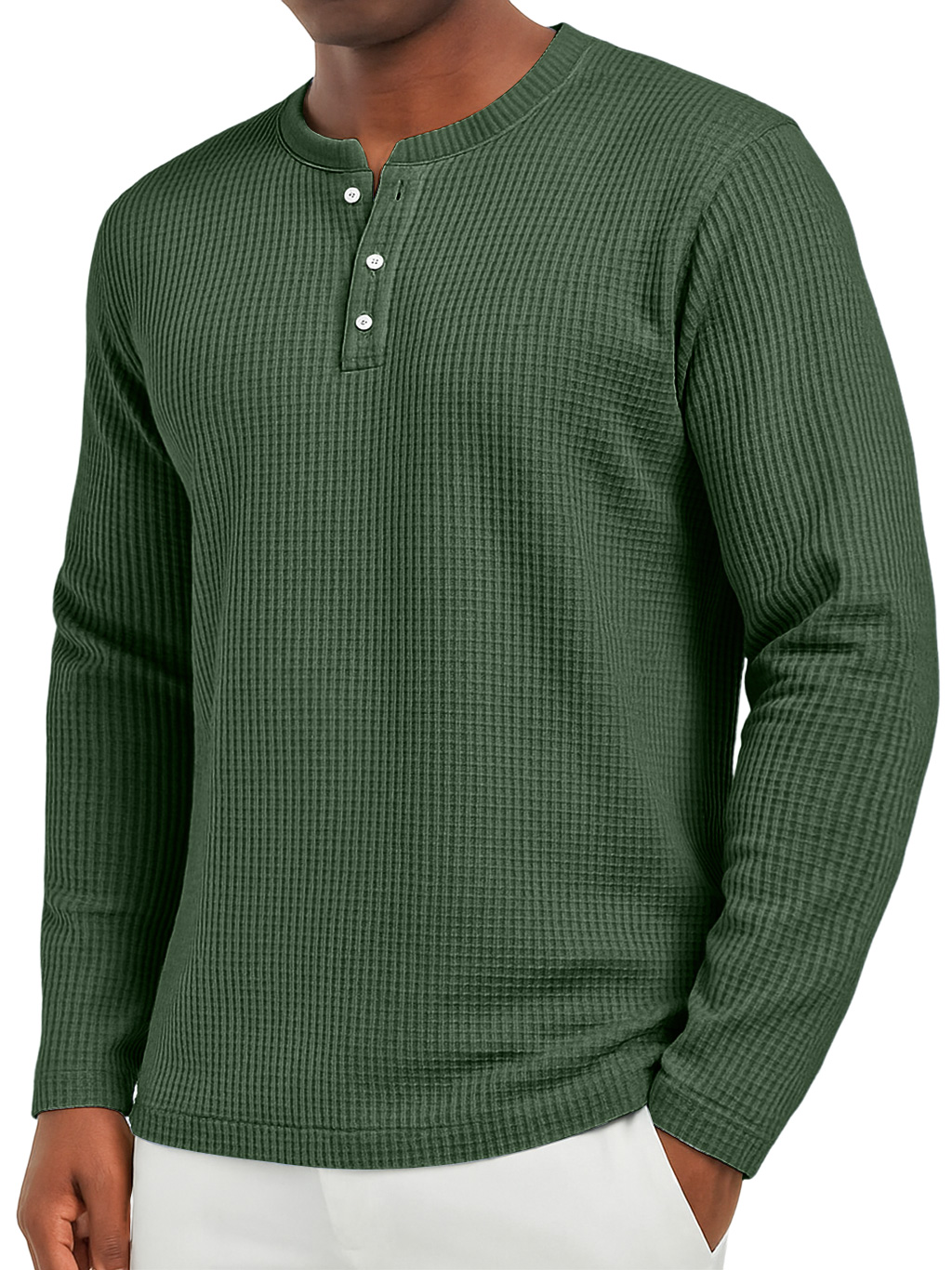 Herren Alltags Waffel Freizeit Button-Down Langarm Henley-deurabatt