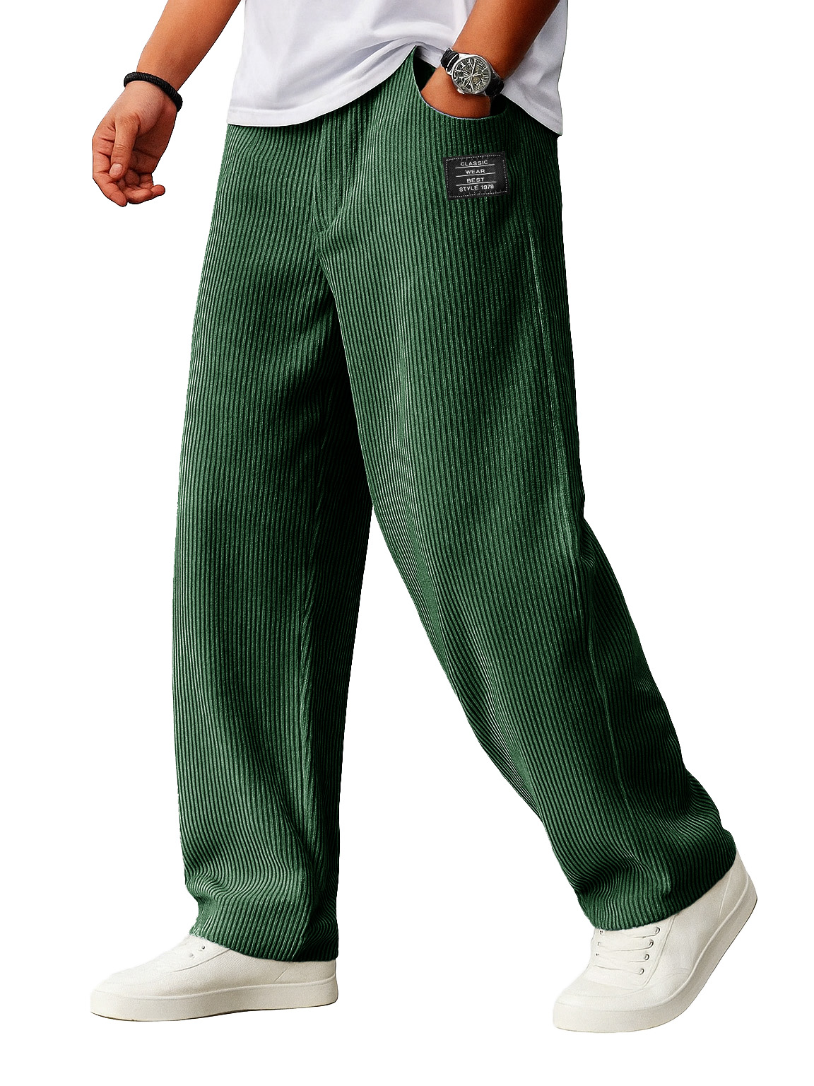 Herren lockere Mode Cordstoff gerippter Stoff besticktes Logo Kordelzug lockere elastische Taille Taschenhose-ZierMode