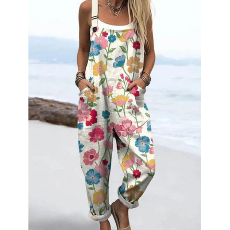 Bedruckter lockerer Overall | Damen Casual Ärmelloser Jumpsuit