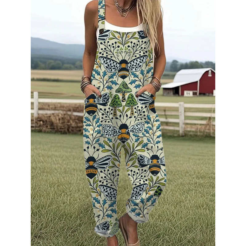 Bedruckter lockerer Overall | Damen Casual Ärmelloser Jumpsuit