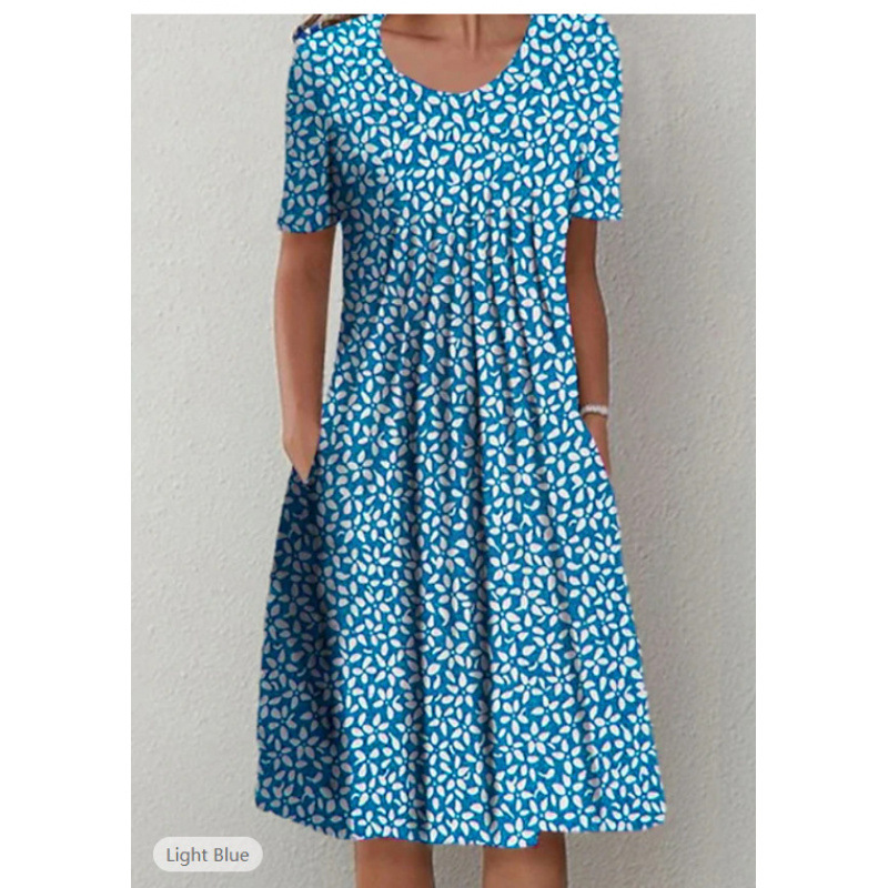 Women's Round Neck Short Sleeve Floral Print Dress