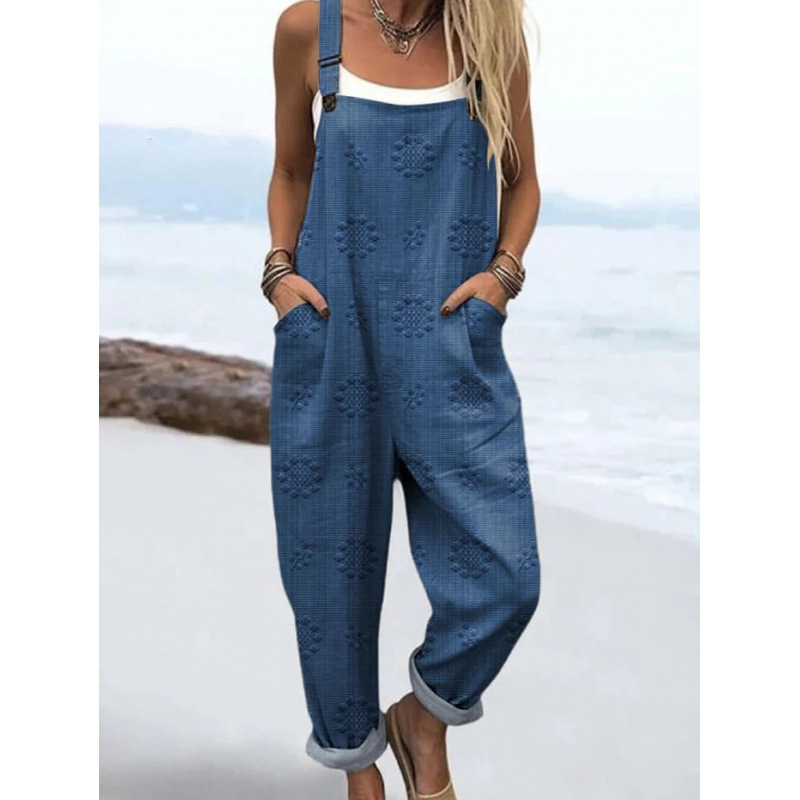 Bedruckter lockerer Overall | Damen Casual Ärmelloser Jumpsuit