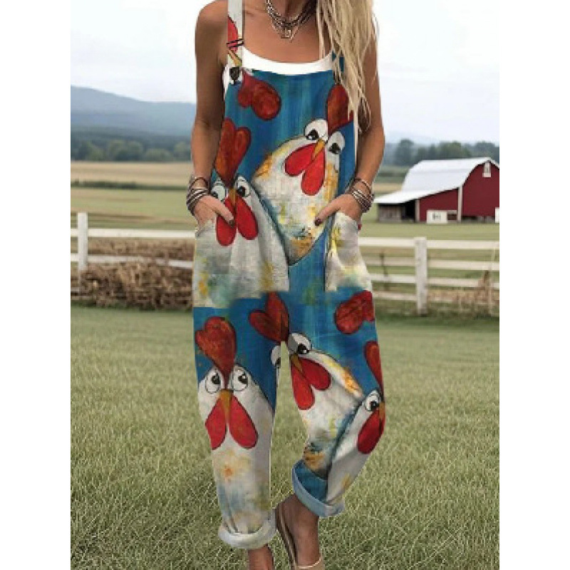Bedruckter lockerer Overall | Damen Casual Ärmelloser Jumpsuit
