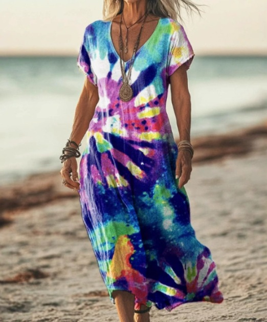 Women's Short Sleeve Spring Floral Print V Neck Casual Dress