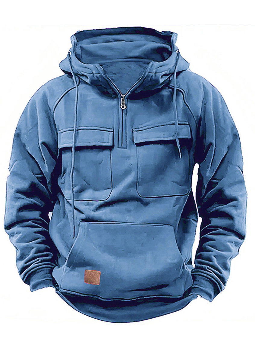Lässiges Herren-Sweatshirt mit Kapuze und Reißverschluss und doppelter Tasche-deurabatt