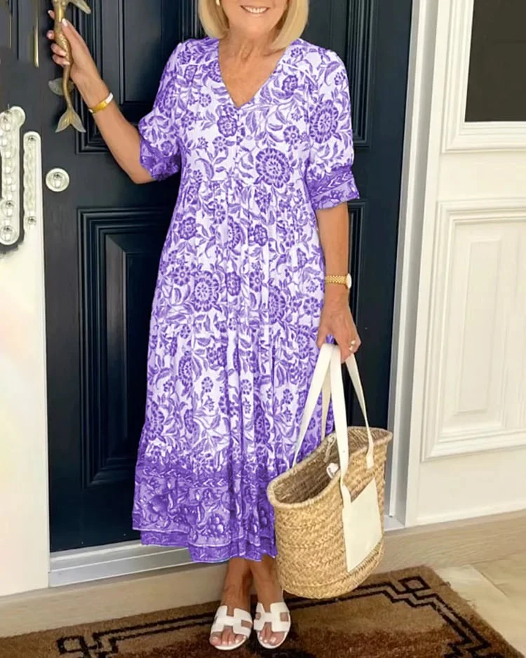 CLEARANCE🔥 V Neck Printed Dress- Tax Free