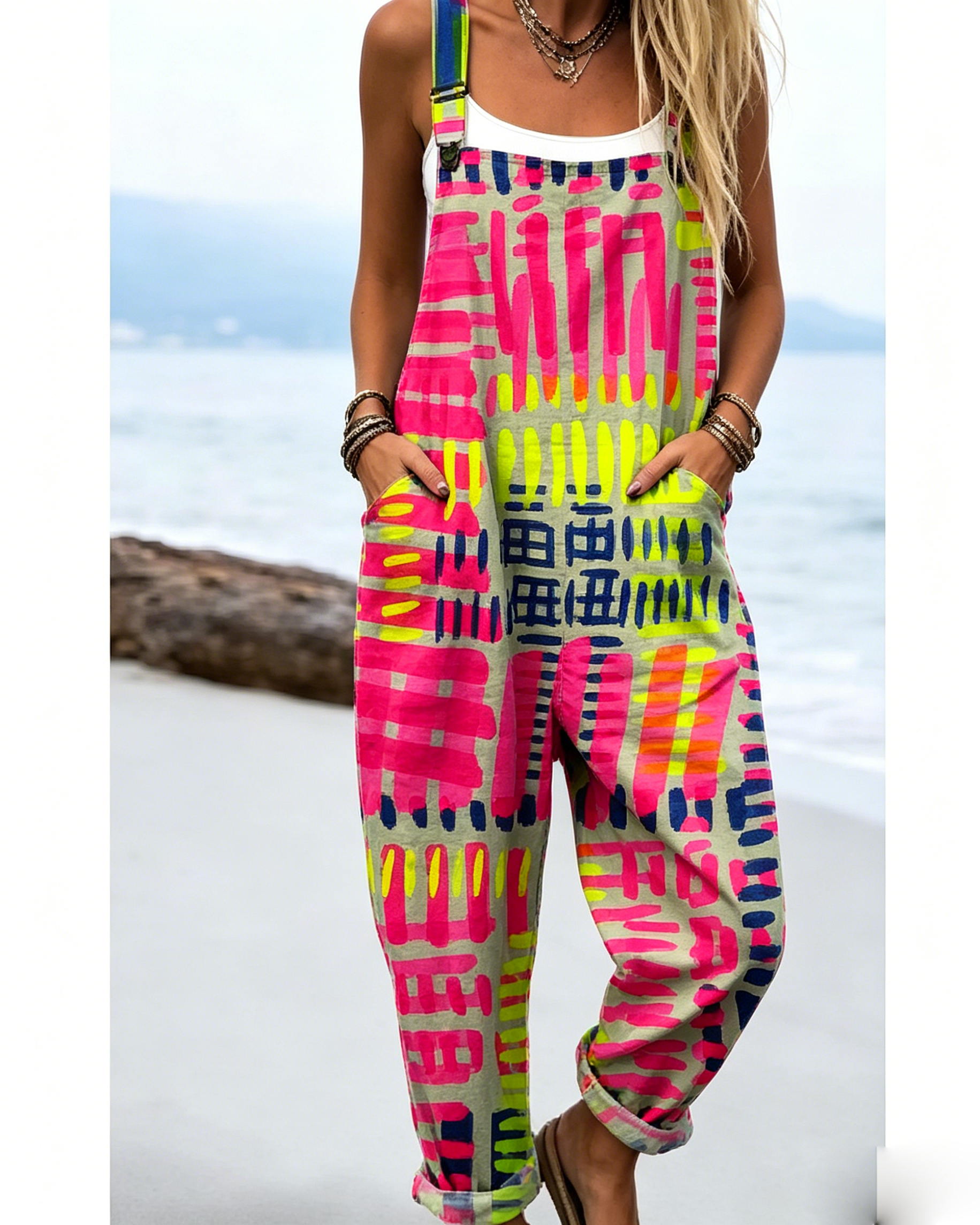 Bedruckter lockerer Overall | Damen Casual Ärmelloser Jumpsuit