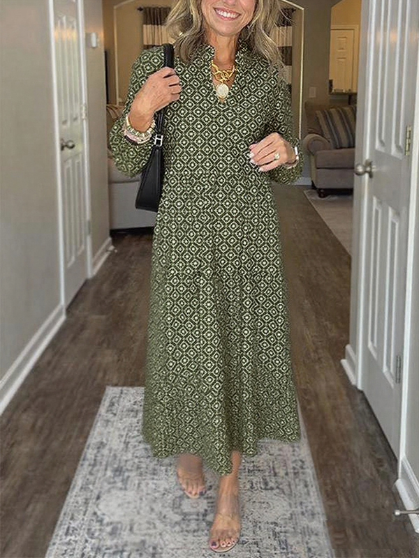 NEW🔥 V Neck Vintage Printed Maxi Dress