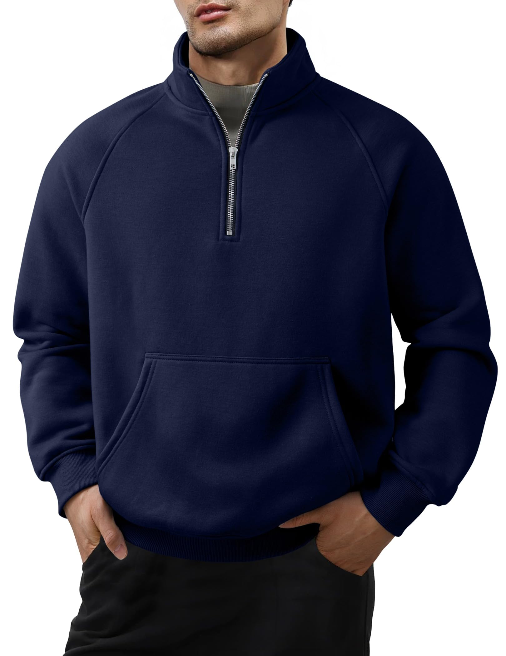 Herren Quarter Zip Freizeit Fleece Baumwolle Pullover Sweatshirt-deurabatt