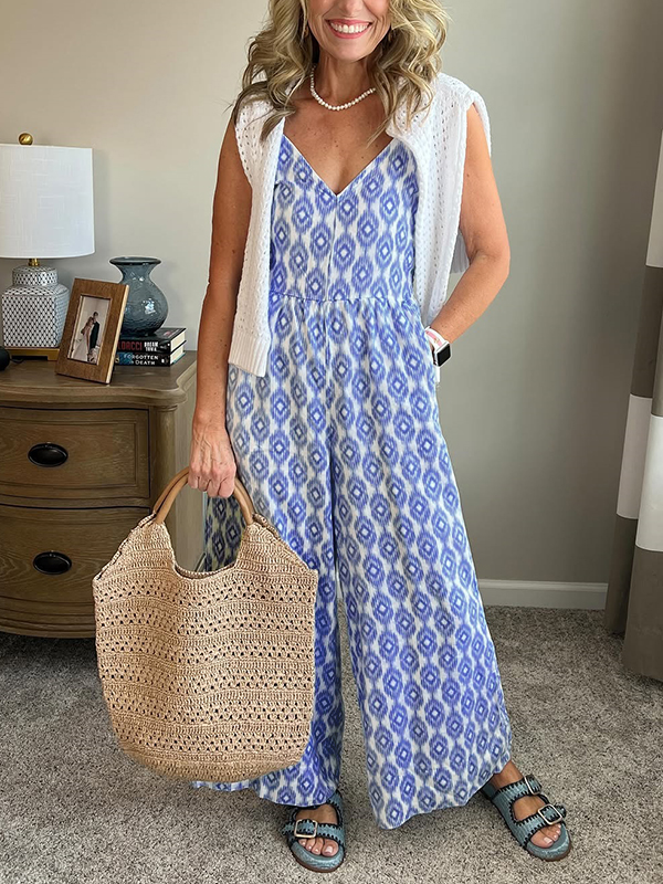 NEW🔥 Printed Elastic Waist Jumpsuit