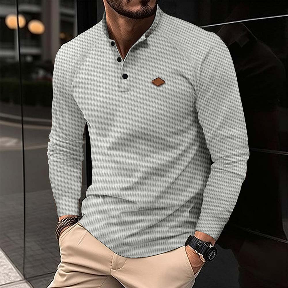 Neues Langarm-Poloshirt mit Waffelmuster für Herren-deurabatt