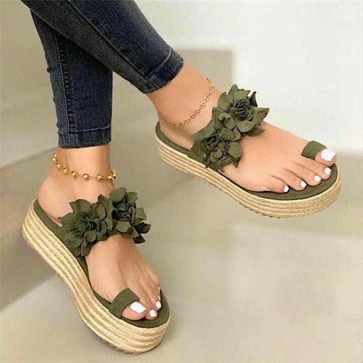 Hot-Sale-Frauen lässig täglicher Blumenblatt auf plattfrom-sandalen-deurabatt