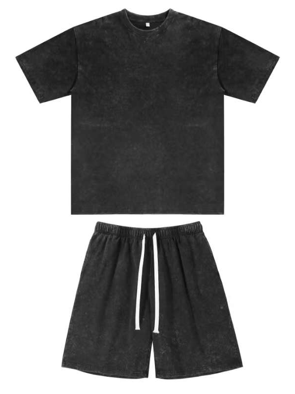 Herren Baumwolle gewaschen und distressed Batik T-Shirt Shorts 2-teiliges Set-ZierMode