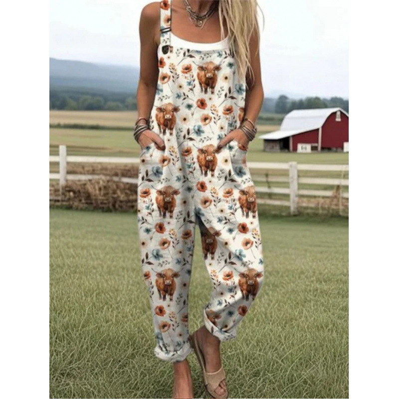 Bedruckter lockerer Overall | Damen Casual Ärmelloser Jumpsuit
