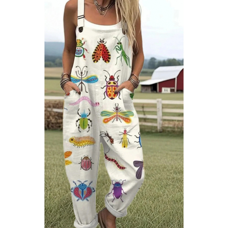 Bedruckter lockerer Overall | Damen Casual Ärmelloser Jumpsuit