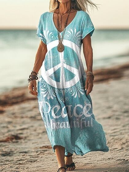 Women's Short Sleeve Spring Floral Print V Neck Casual Dress
