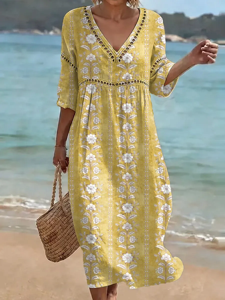 Damen-Baumwollkleid, einfarbig, Retro-Stil, lässig, elegant, für den Urlaub