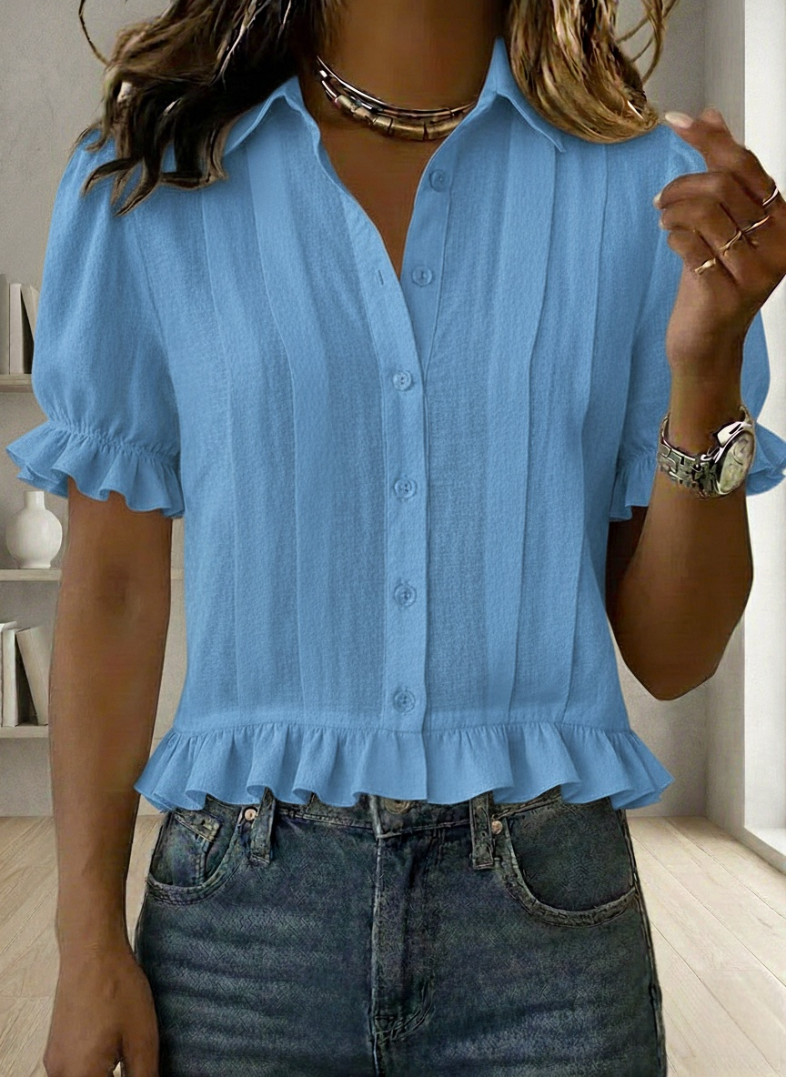 New Arrivals🔥Women's Solid-color Short-sleeve Casual Loose Cotton-linen Shirt With Cardigan Collar