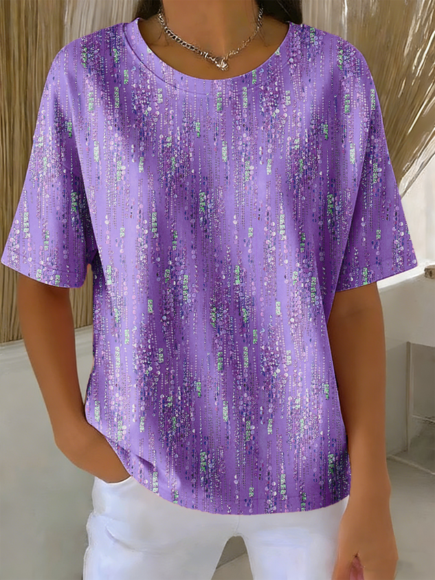Women's Vertical Floral Print Crew Neck T-Shirt