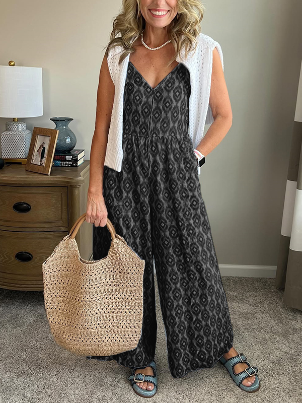NEW🔥 Printed Elastic Waist Jumpsuit