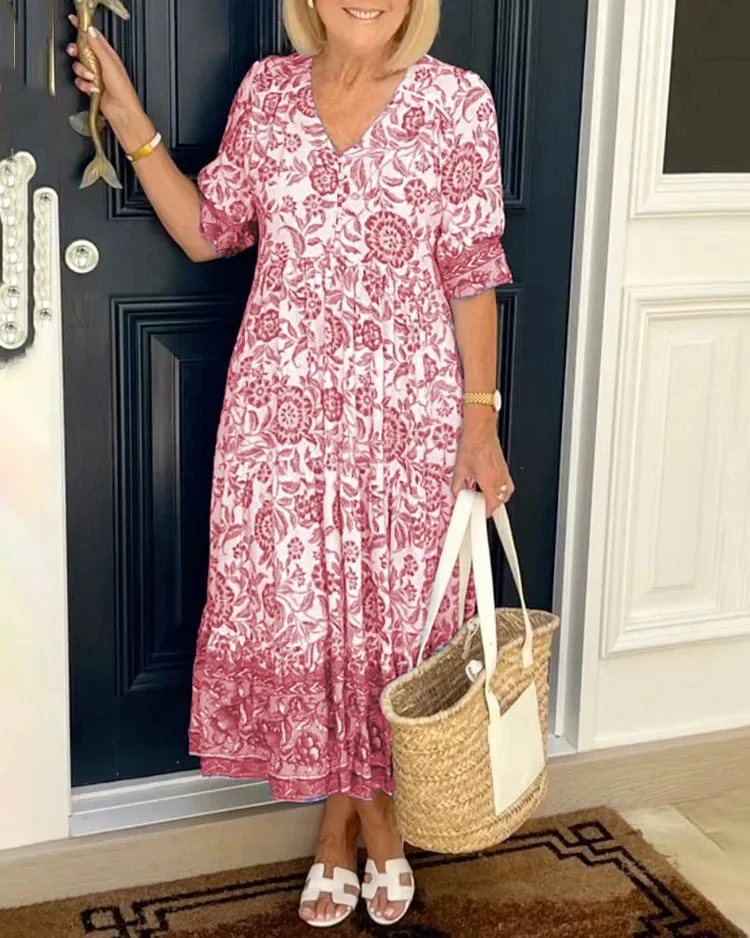 CLEARANCE🔥 V Neck Printed Dress- Tax Free