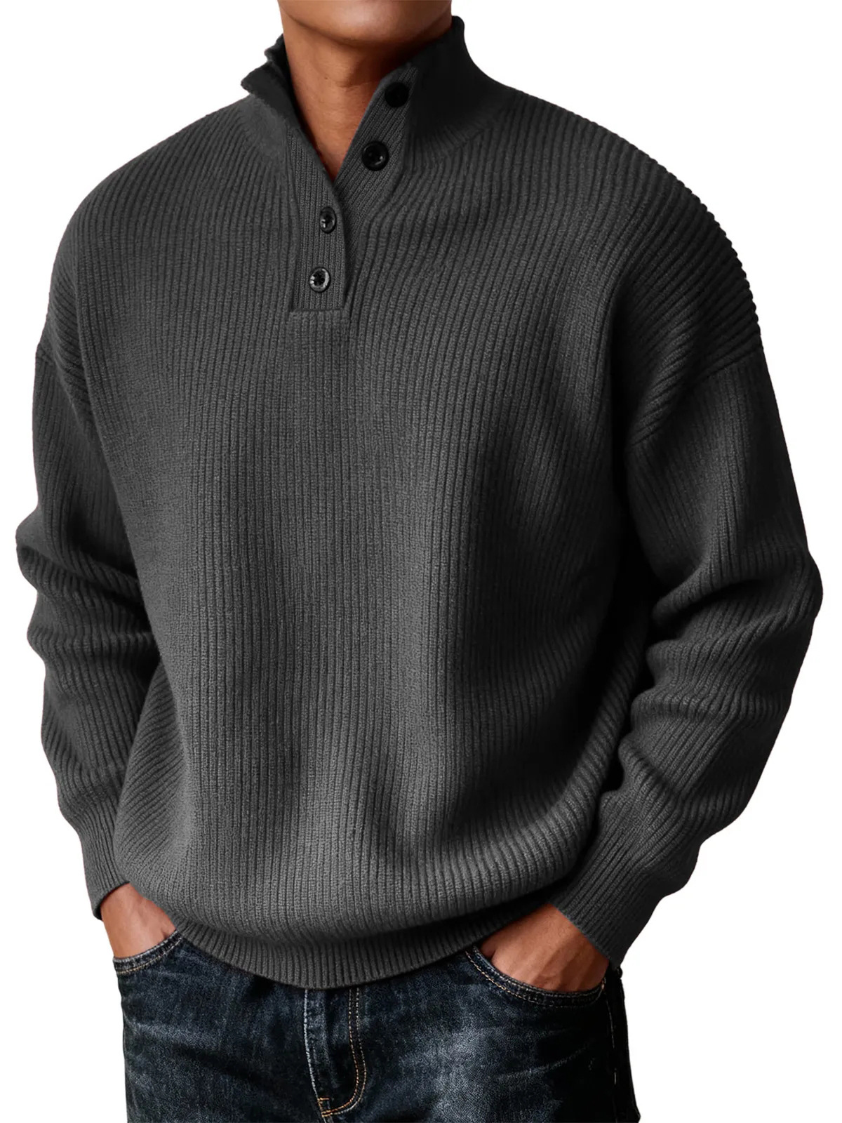 Herren Strickpullover, lässiger und vielseitiger Stehkragenpullover-deurabatt