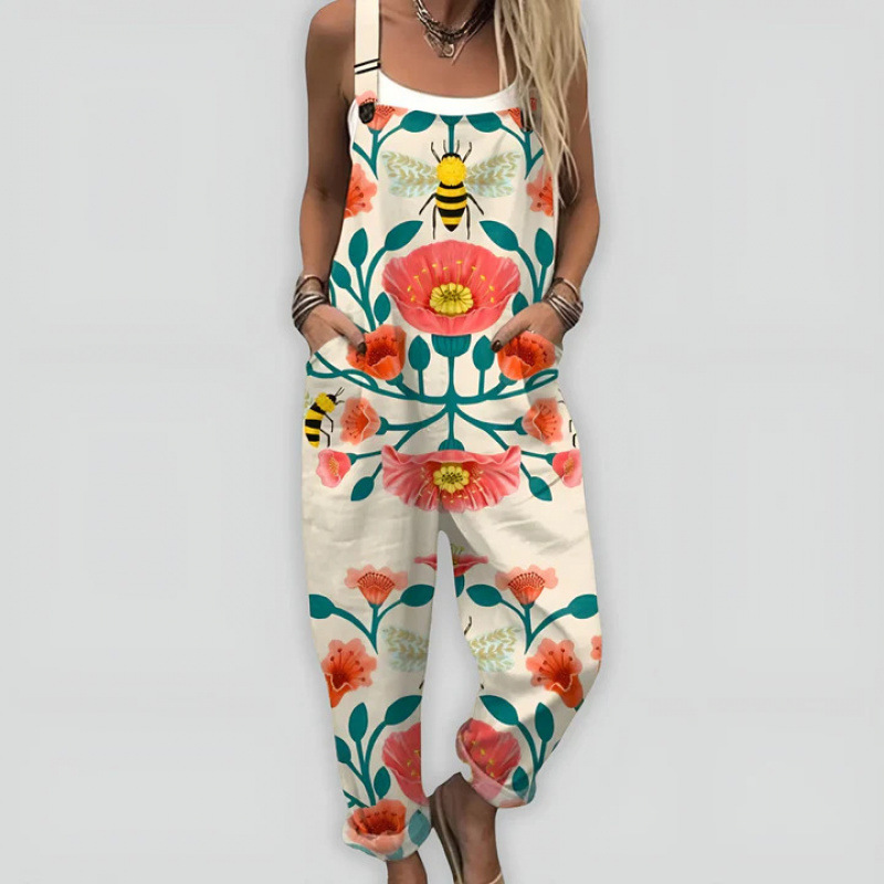 Bedruckter lockerer Overall | Damen Casual Ärmelloser Jumpsuit