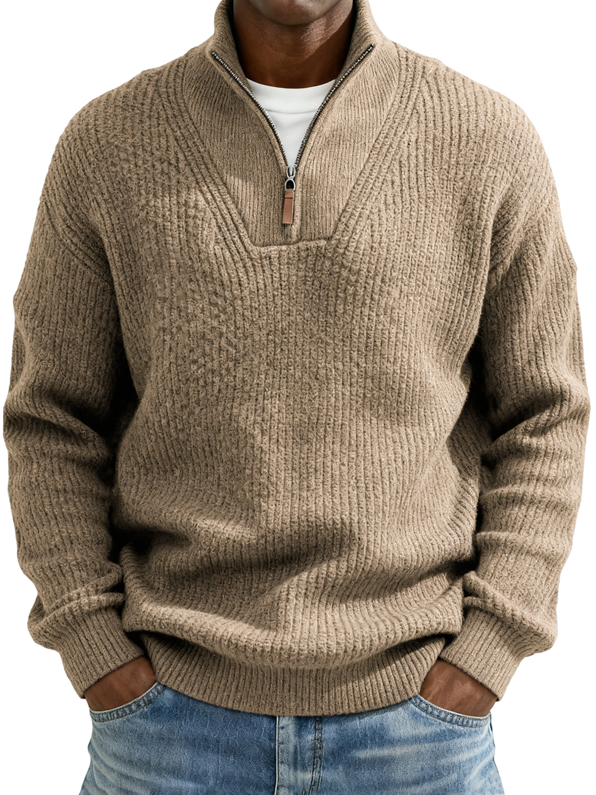 Herren Komfort Texturiertes Viertelzip Pullover Weihnachtspullover-deurabatt