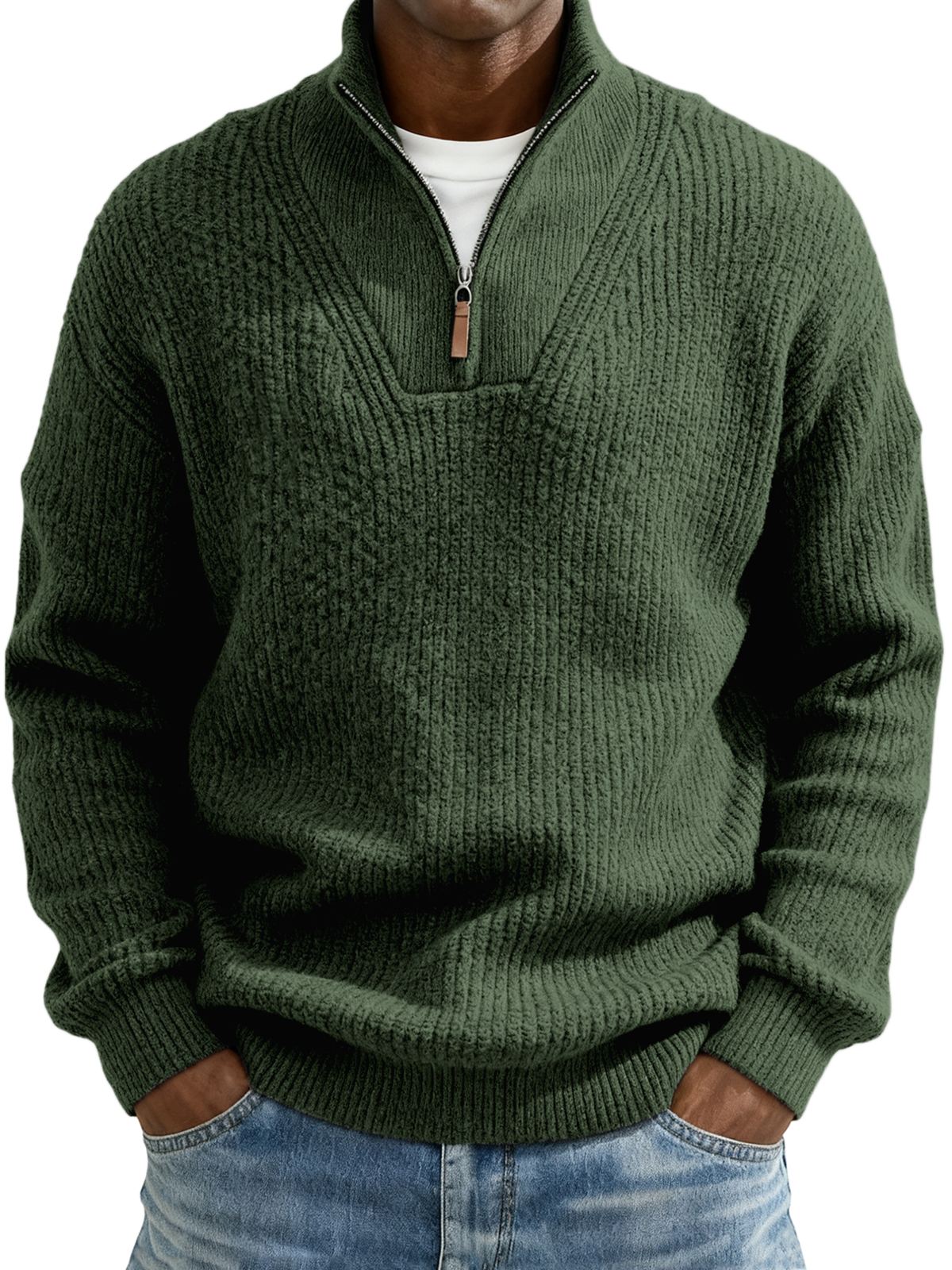 Herren Komfort Texturiertes Viertelzip Pullover Weihnachtspullover-deurabatt