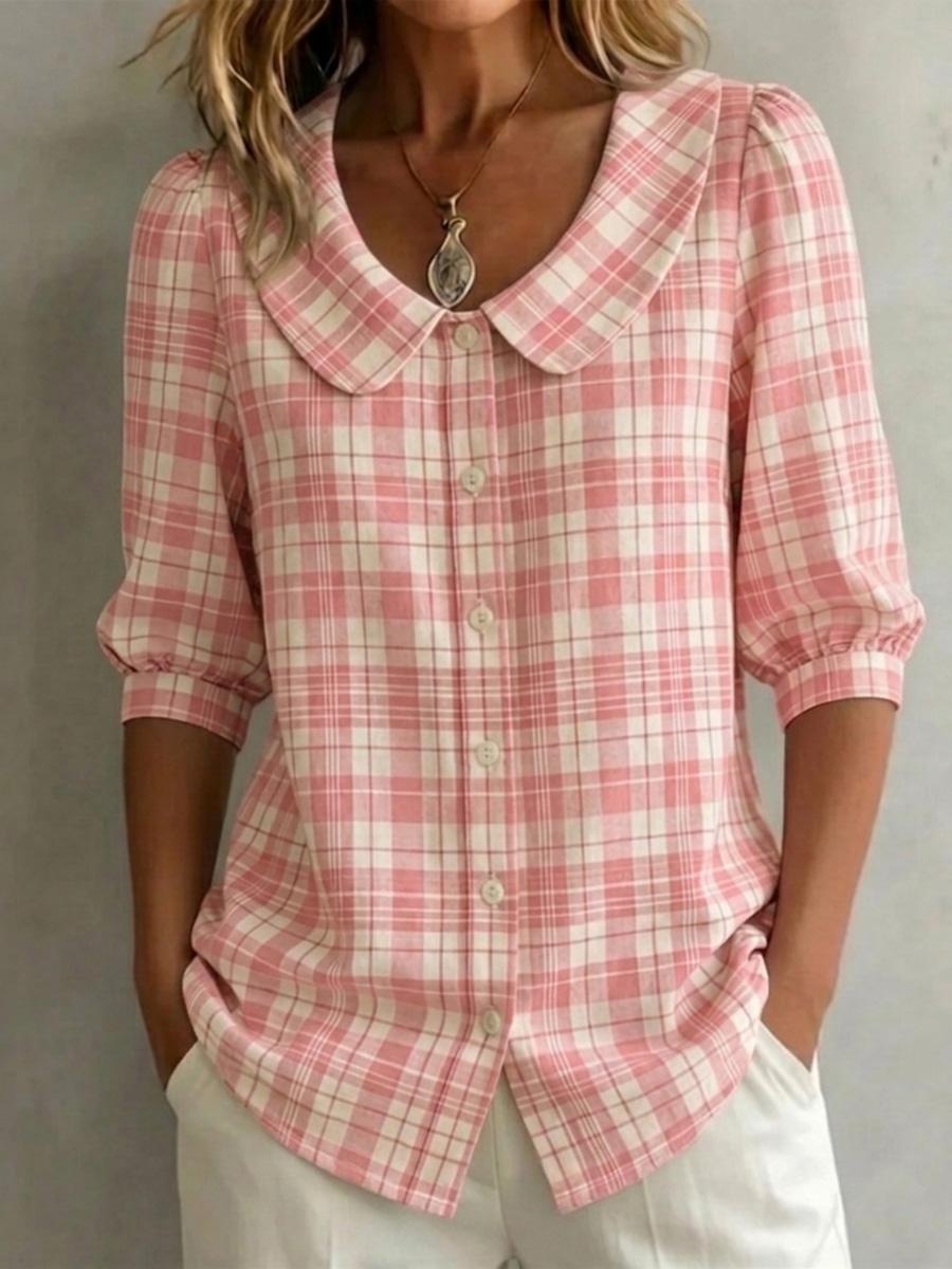 New Arrival 🔥 Women's Classic Vintage Checkered Cotton Linen Blouse