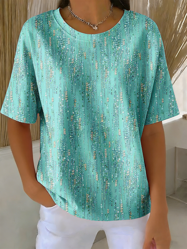 Women's Vertical Floral Print Crew Neck T-Shirt