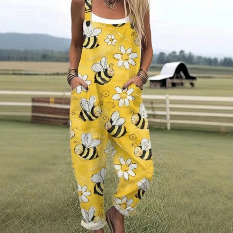 Bedruckter lockerer Overall | Damen Casual Ärmelloser Jumpsuit