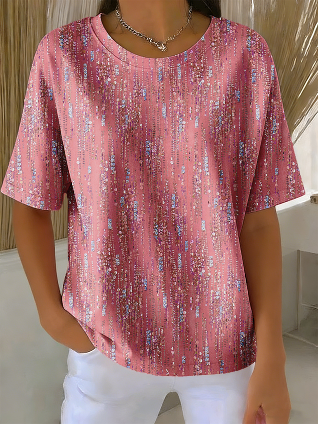 Women's Vertical Floral Print Crew Neck T-Shirt