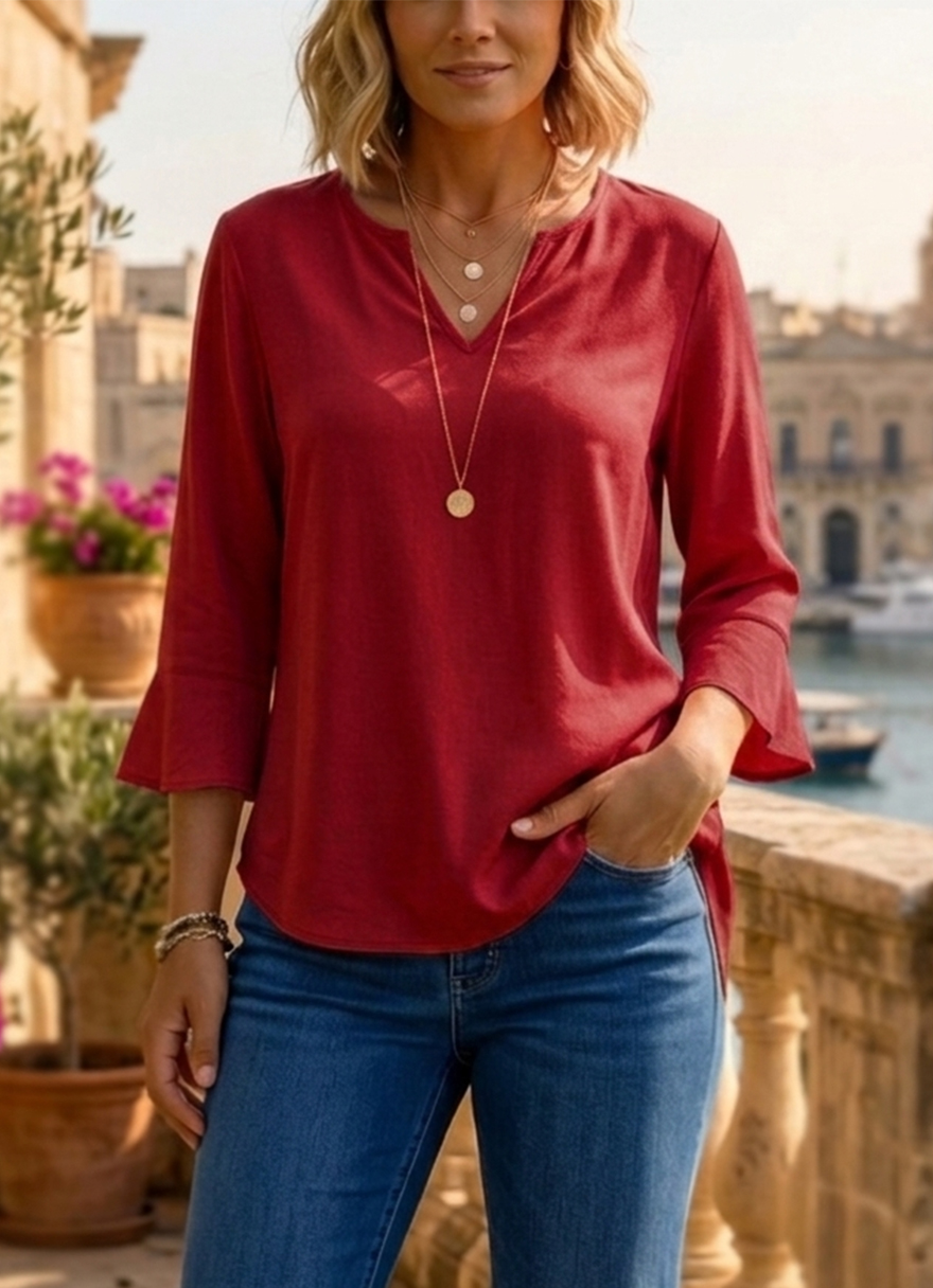 New Arrivals🔥 Women's Split V-Neck 3/4 Bell Sleeve Tunic Blouse