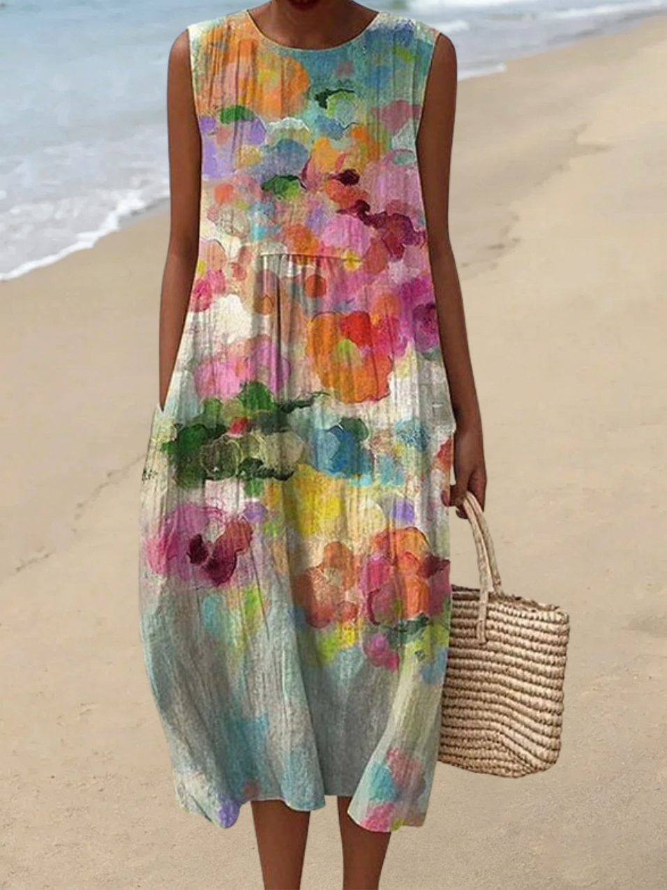 Ärmelloses Damen-Freizeitkleid aus Baumwolle mit Print