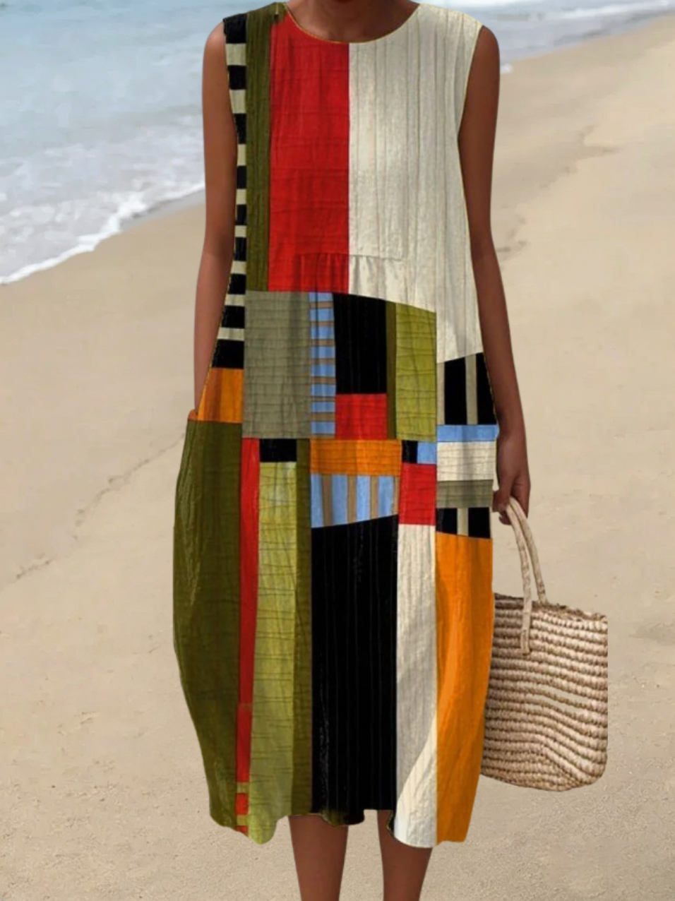 Ärmelloses Damen-Freizeitkleid aus Baumwolle mit Print