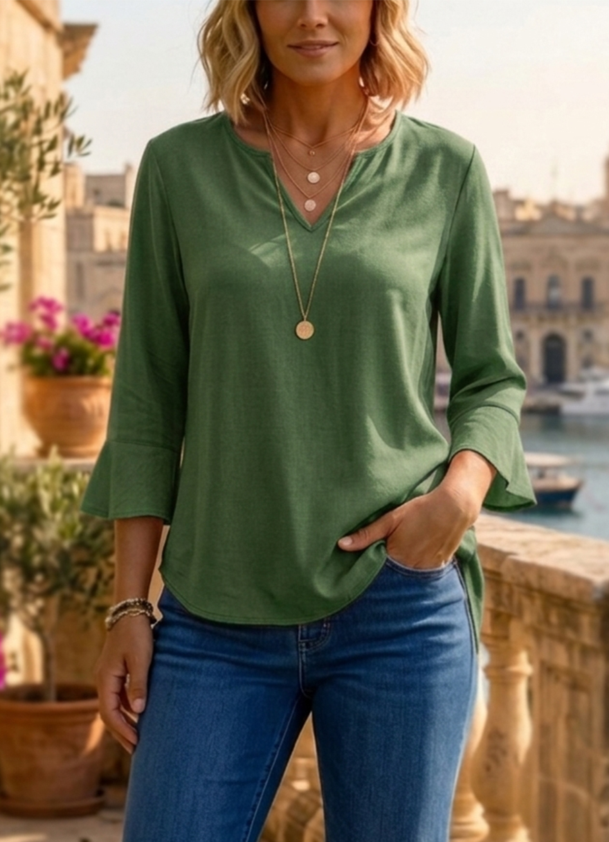 New Arrivals🔥 Women's Split V-Neck 3/4 Bell Sleeve Tunic Blouse