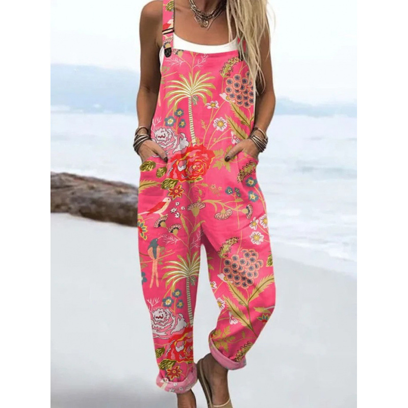 Bedruckter lockerer Overall | Damen Casual Ärmelloser Jumpsuit